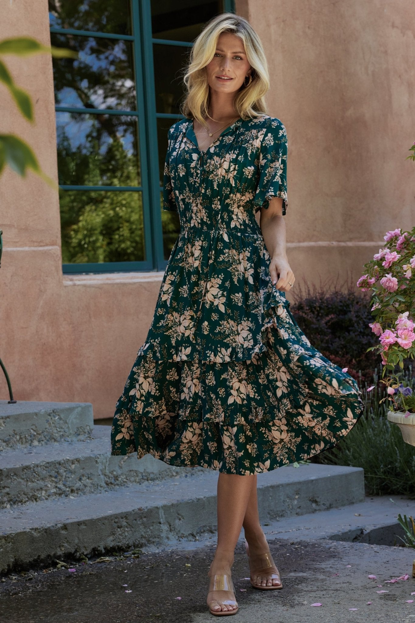 Spell Boho Midi Dress | Topaz + Blush Floral-Glamsiq