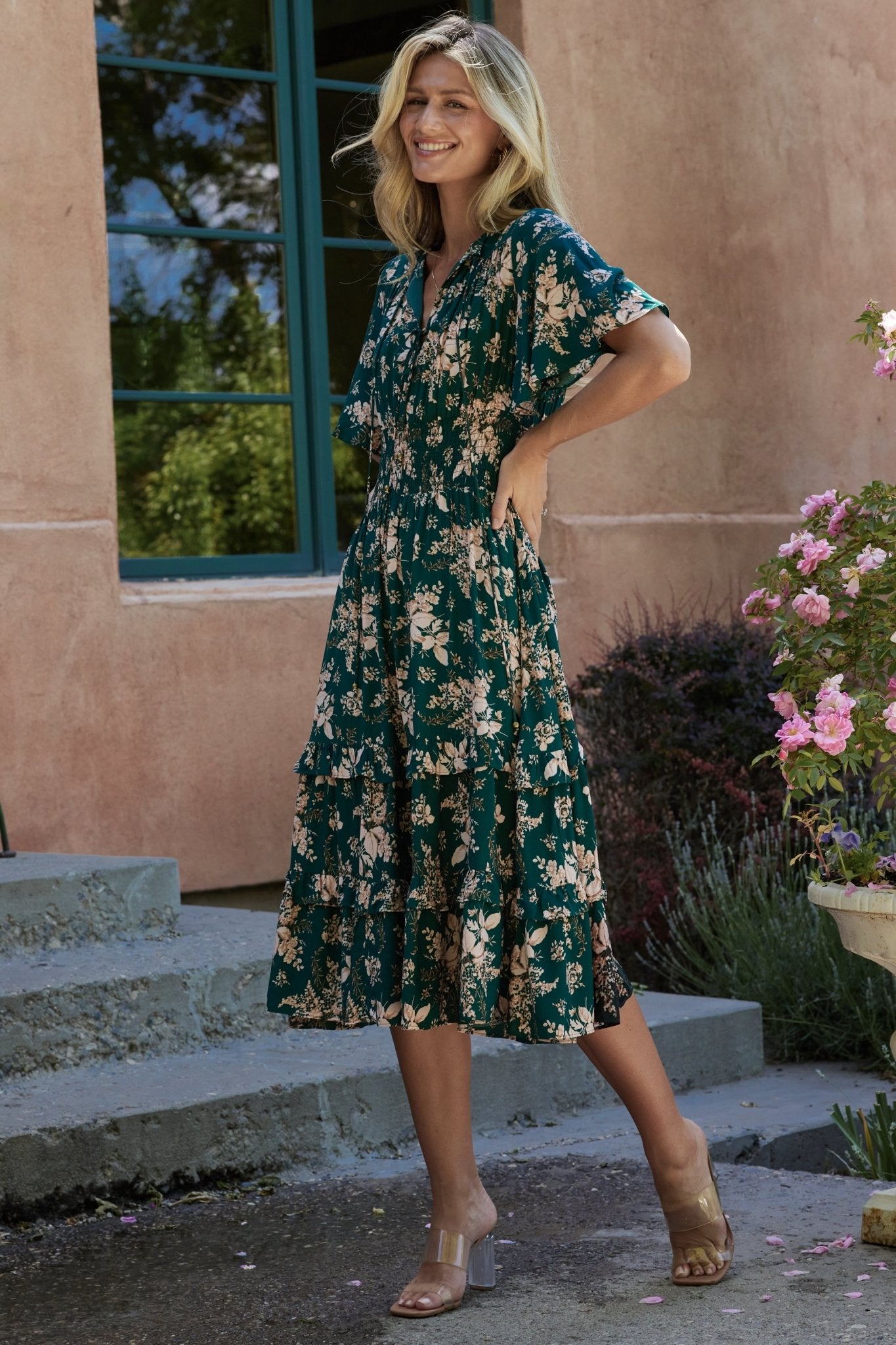 Spell Boho Midi Dress | Topaz + Blush Floral-Glamsiq