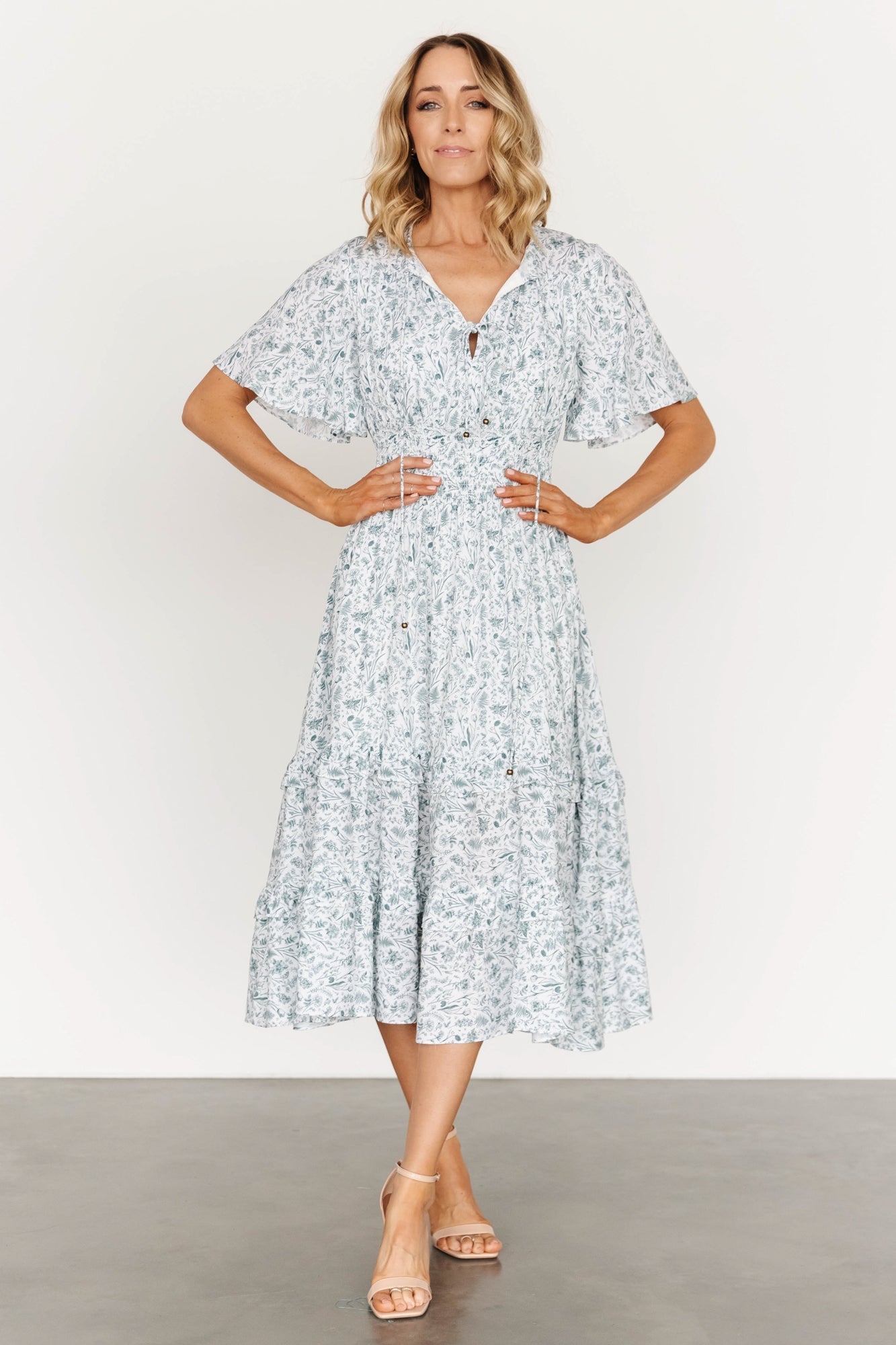 Spell Boho Midi Dress | White + Sage-Glamsiq