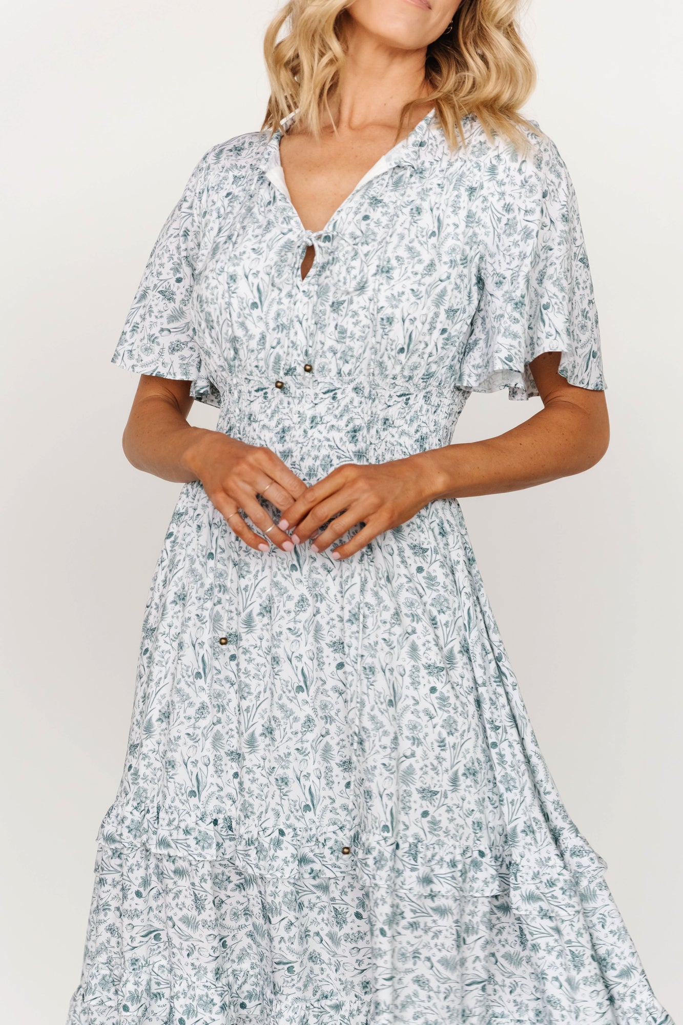 Spell Boho Midi Dress | White + Sage-Glamsiq