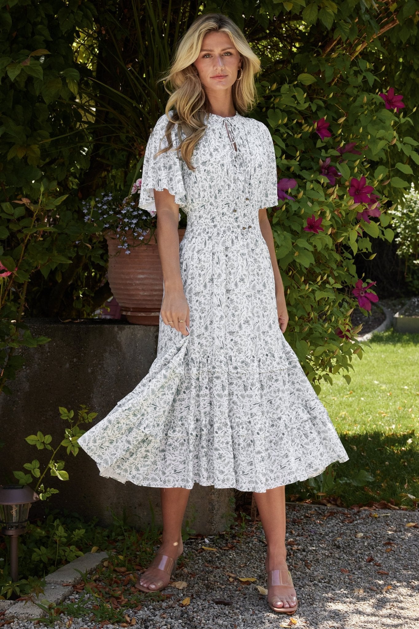 Spell Boho Midi Dress | White + Sage-Glamsiq