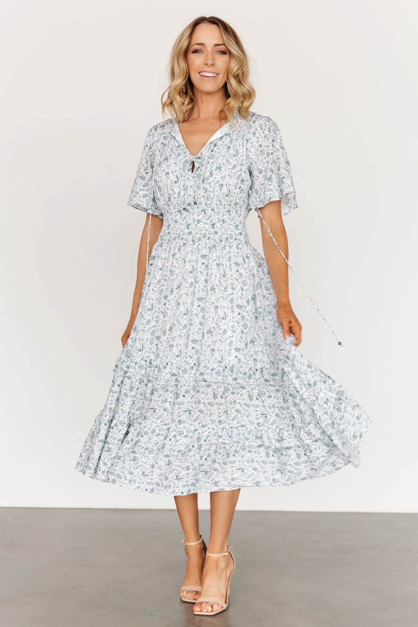 Spell Boho Midi Dress | White + Sage-Glamsiq