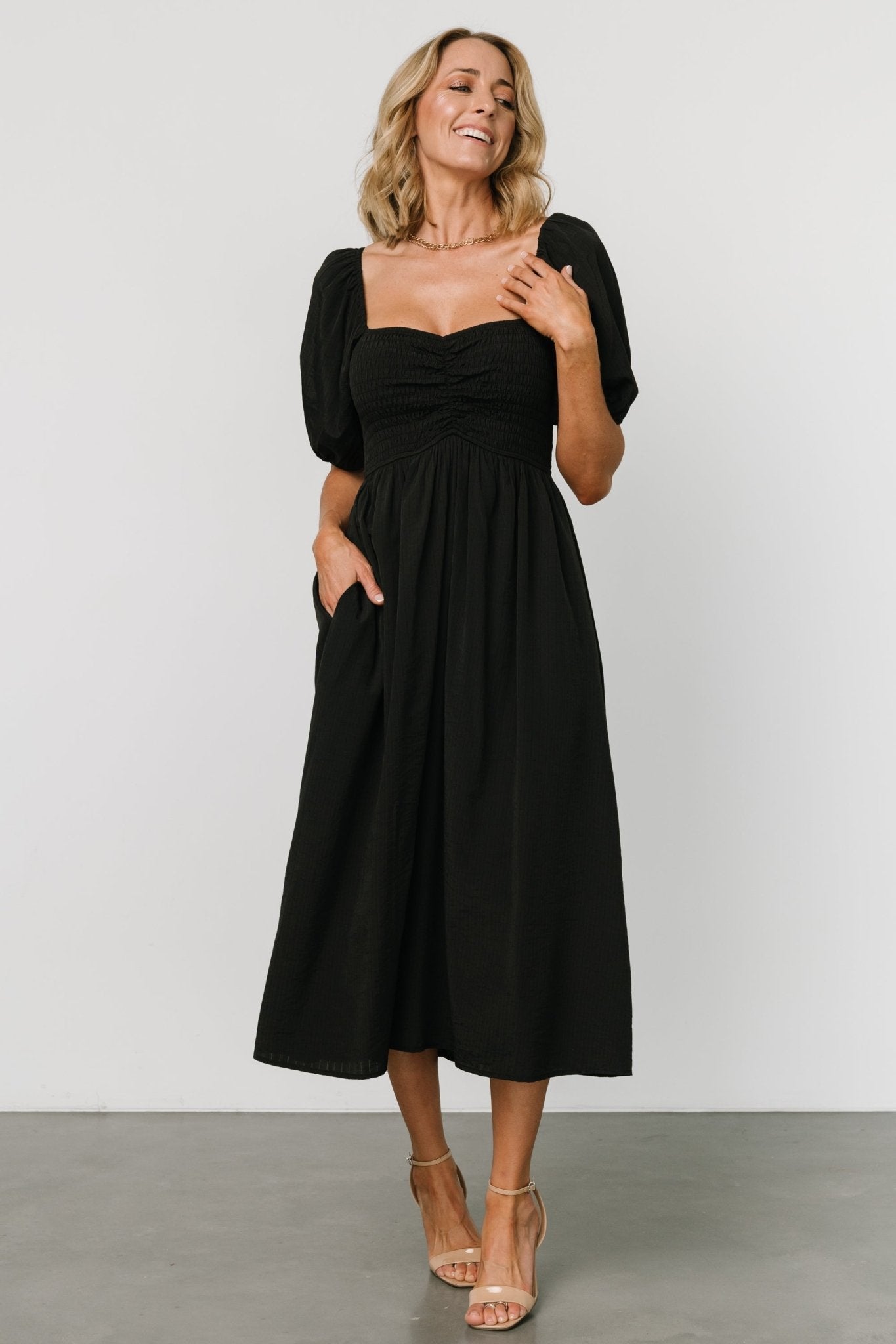 Stefania Midi Dress | Black-Glamsiq