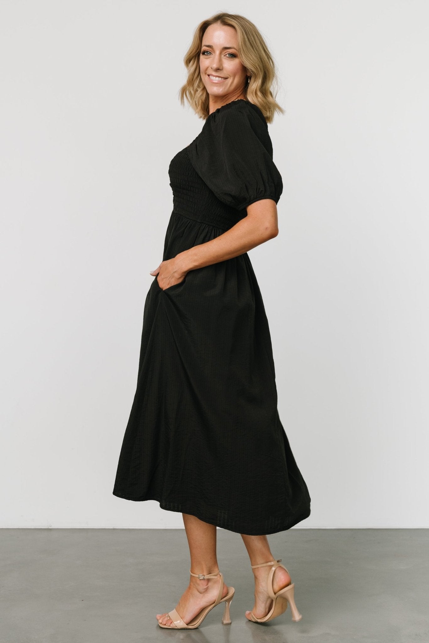 Stefania Midi Dress | Black-Glamsiq