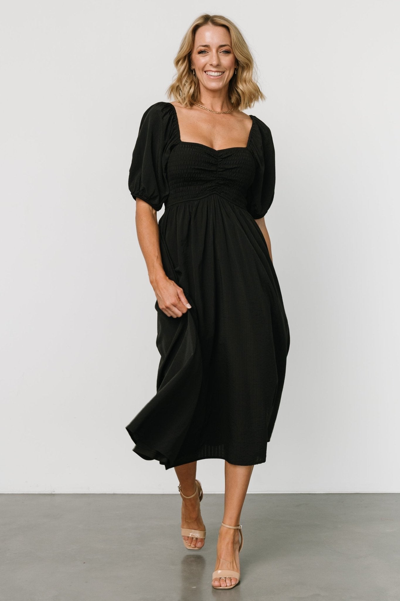 Stefania Midi Dress | Black-Glamsiq