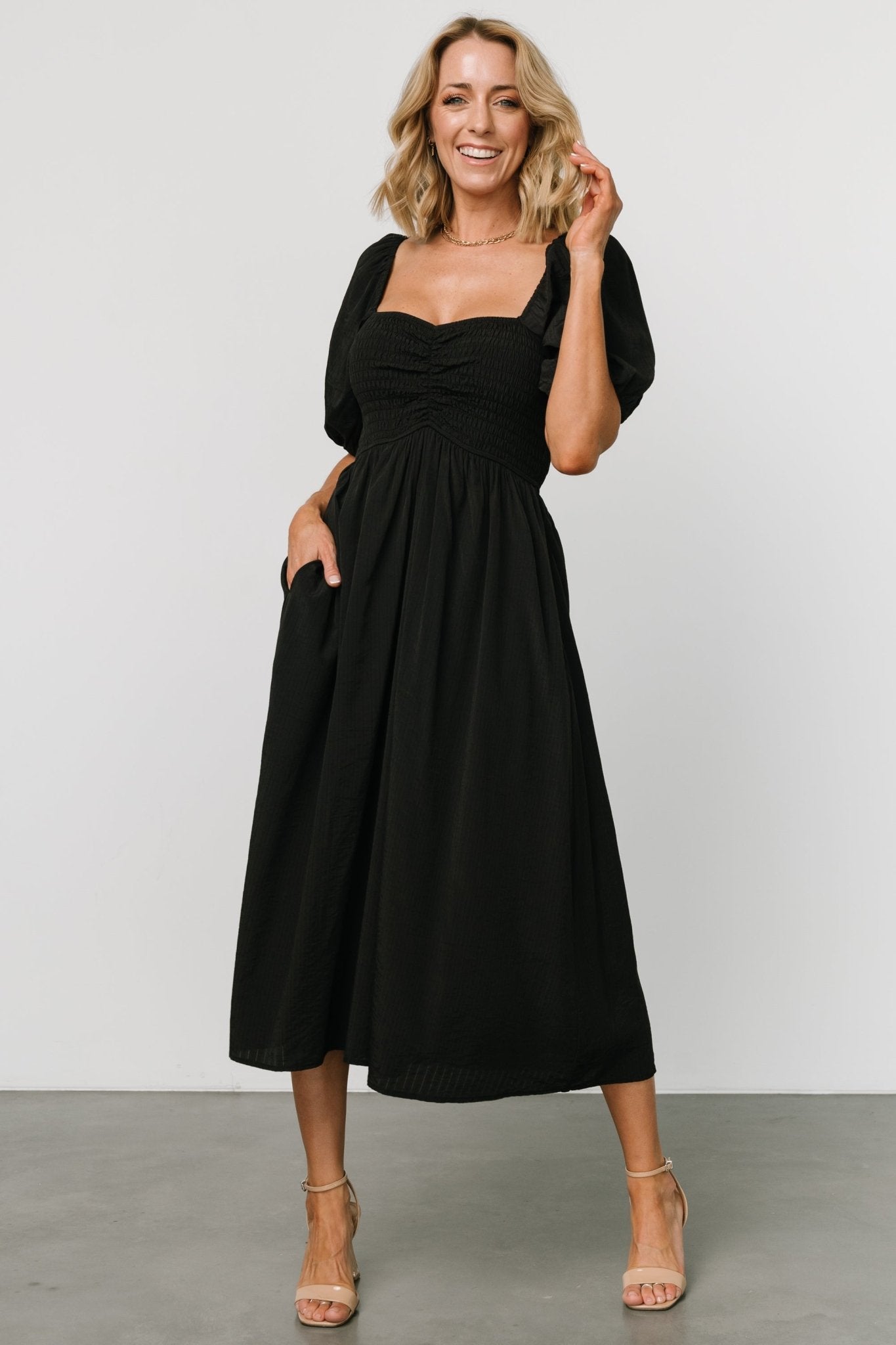 Stefania Midi Dress | Black-Glamsiq