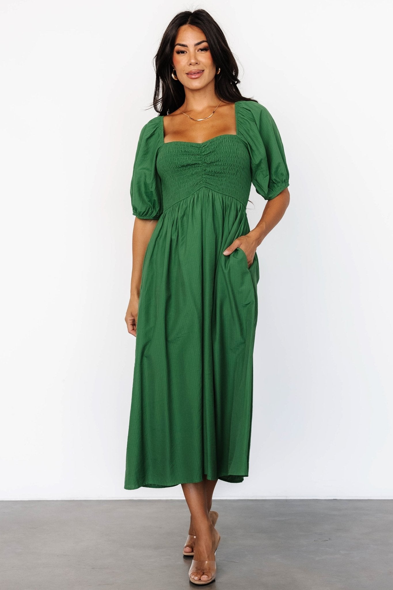 Stefania Midi Dress | Green-Glamsiq
