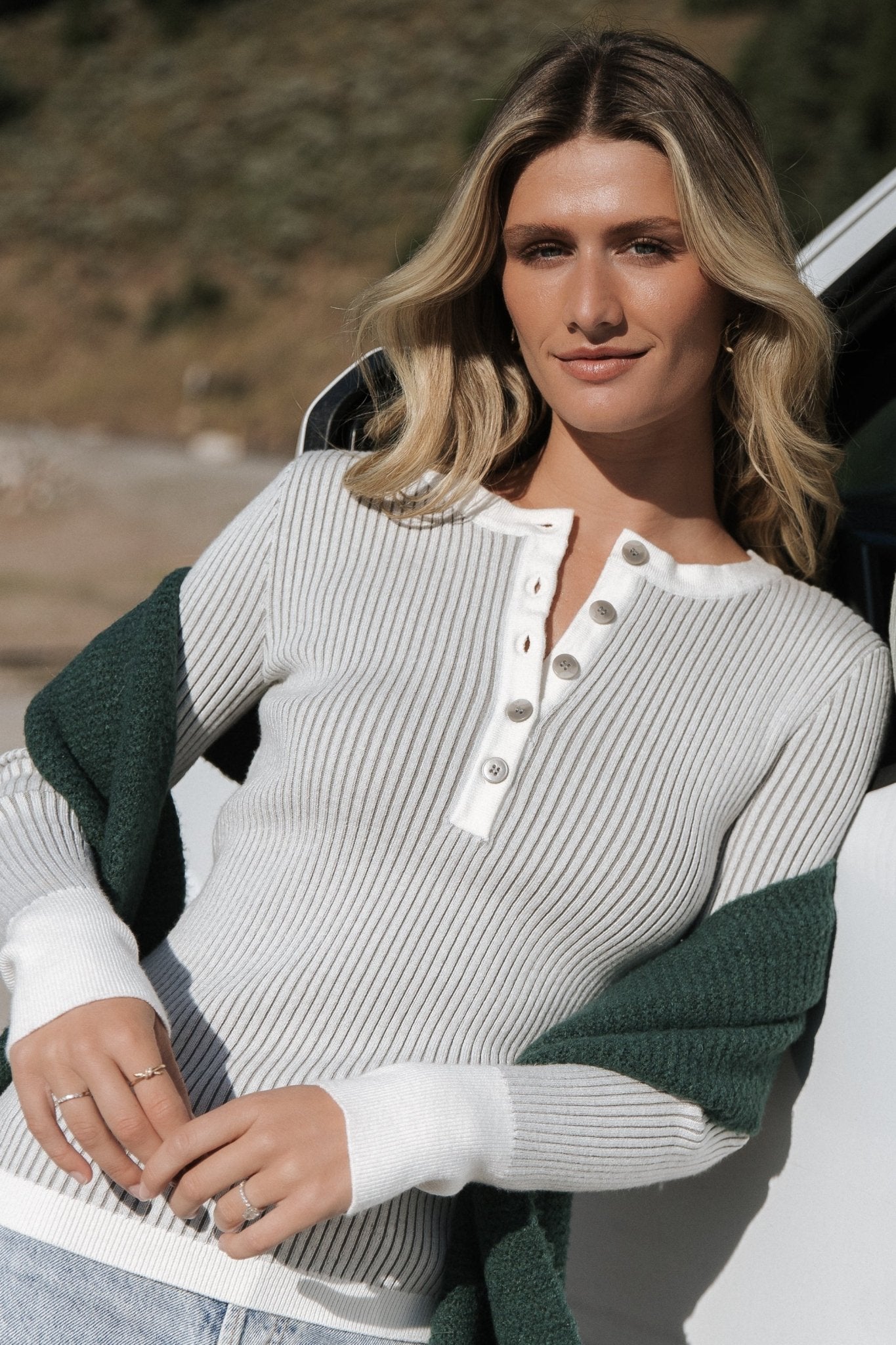 Stevie Ribbed Sweater | Gray-Glamsiq