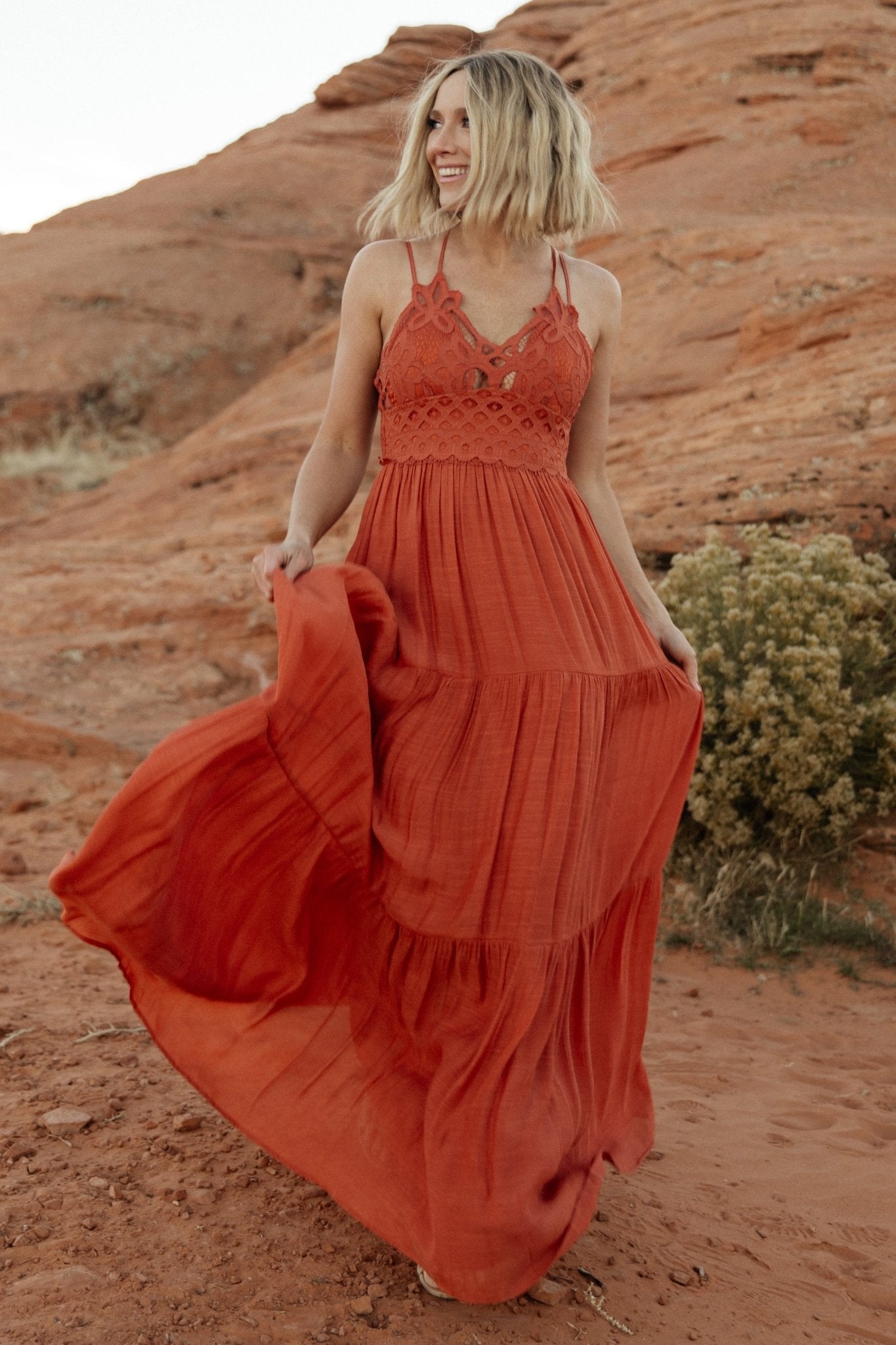 Summerlin Lace Top Maxi Dress | Rust-Glamsiq