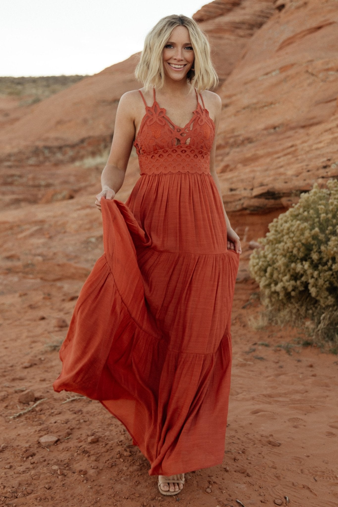 Summerlin Lace Top Maxi Dress | Rust-Glamsiq