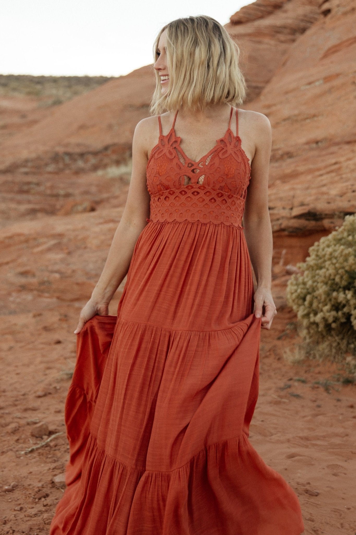 Summerlin Lace Top Maxi Dress | Rust-Glamsiq