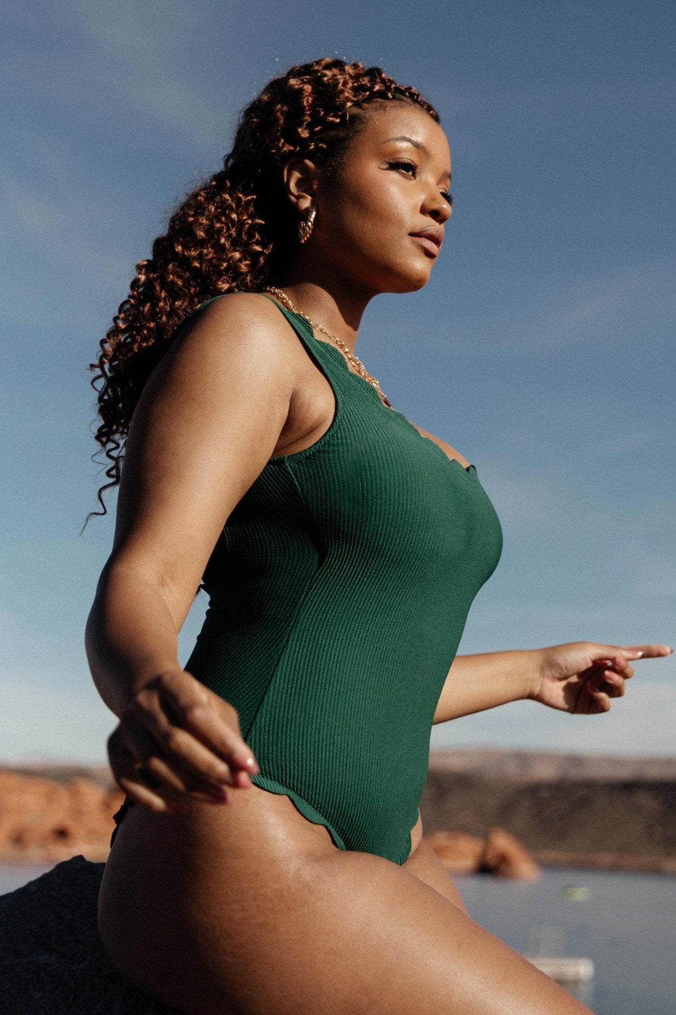 Sunshine Scalloped One Piece | Green-Glamsiq