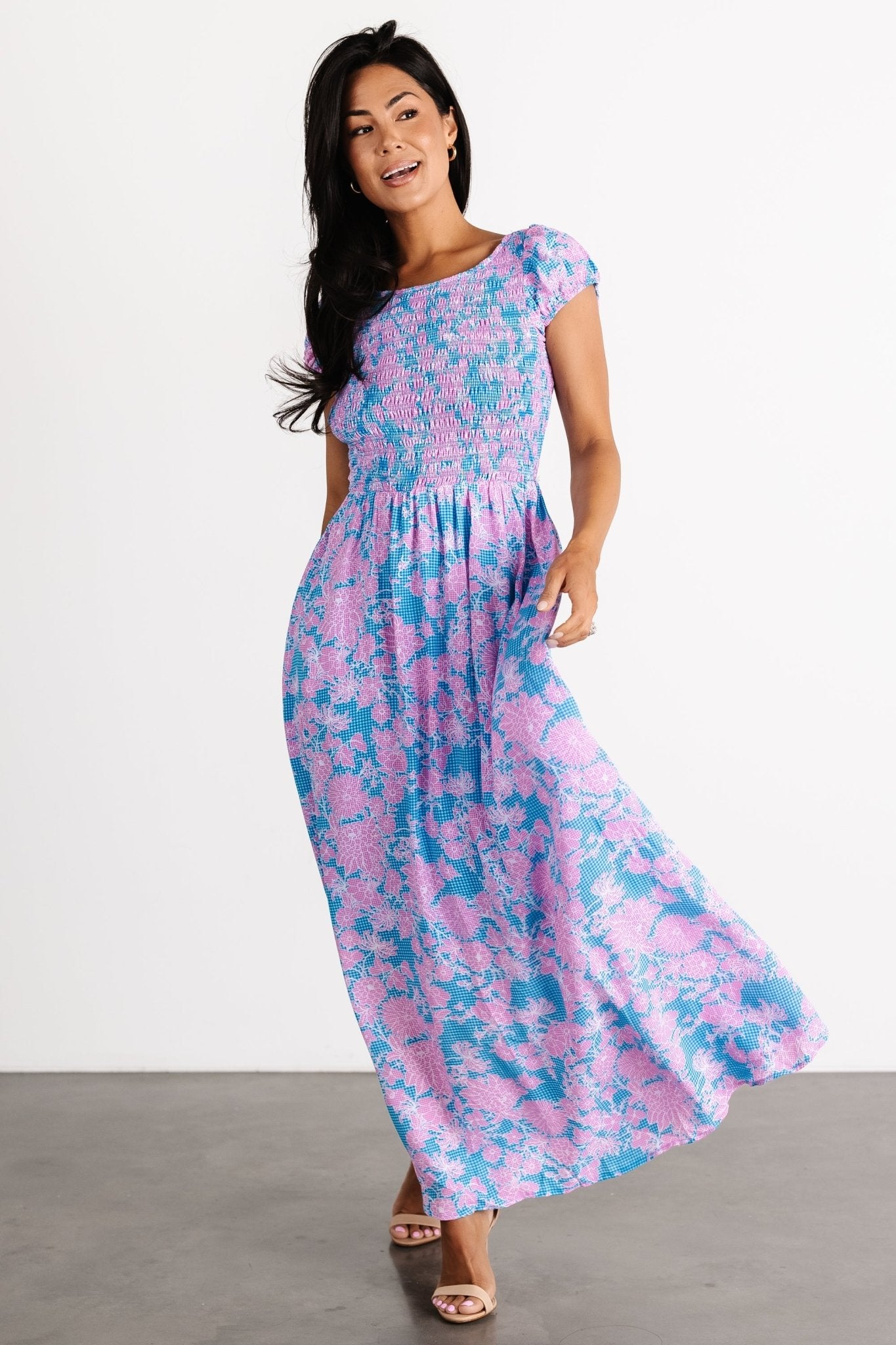 Tabitha Open Back Maxi Dress | Blue + Pink-Glamsiq