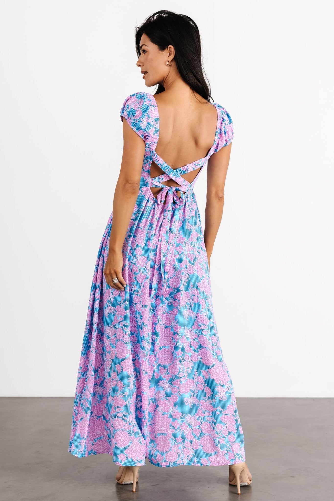 Tabitha Open Back Maxi Dress | Blue + Pink-Glamsiq