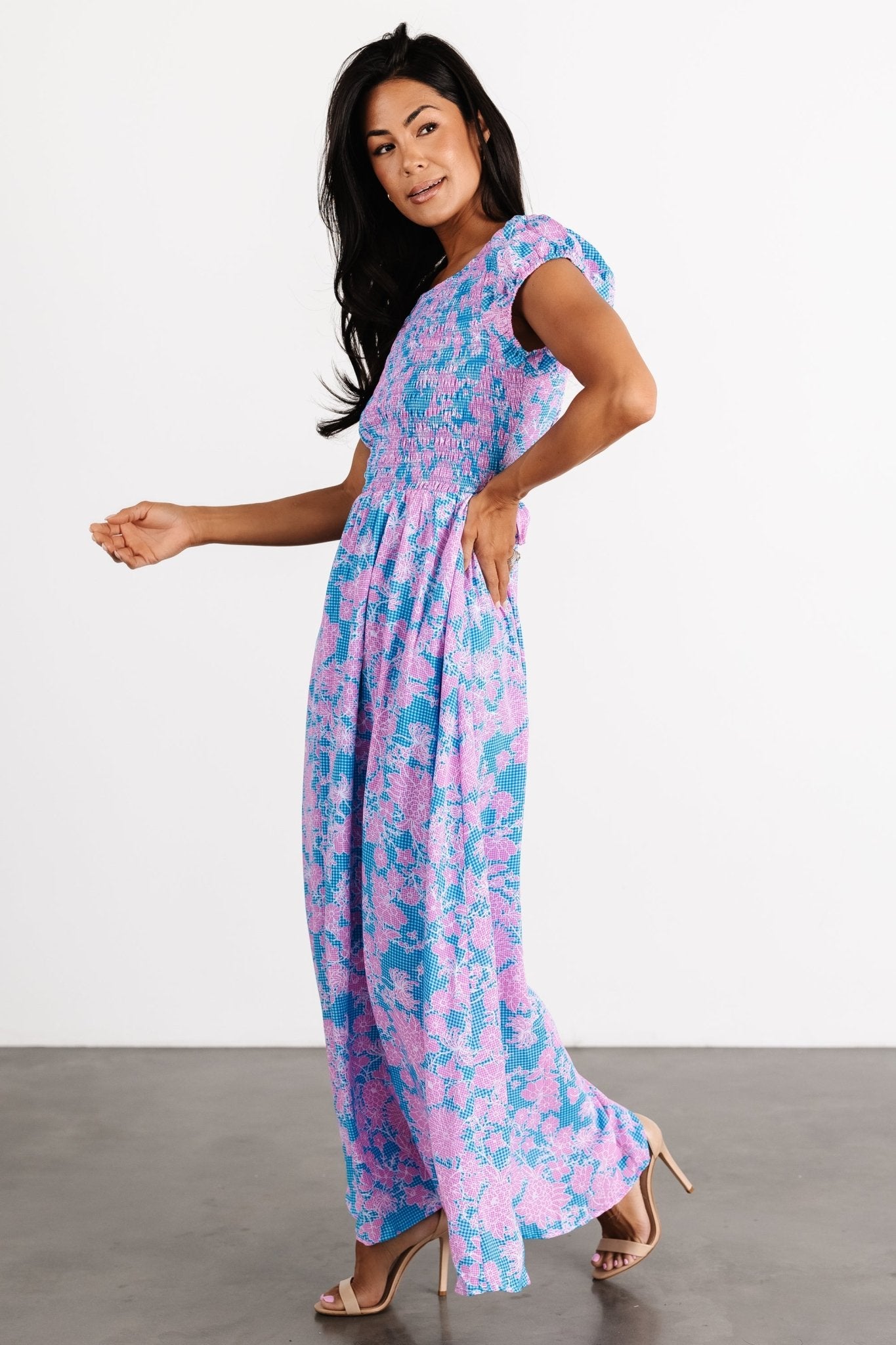Tabitha Open Back Maxi Dress | Blue + Pink-Glamsiq