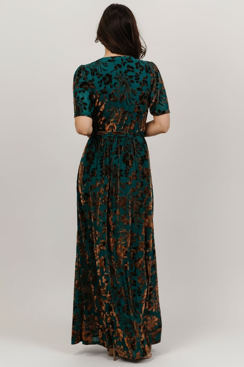 Uma Velvet Maxi Dress | Bronze + Jade-Glamsiq