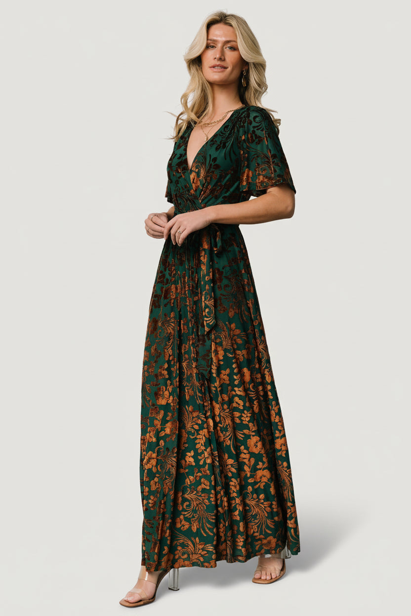 Uma Velvet Maxi Dress | Bronze + Jade-Glamsiq