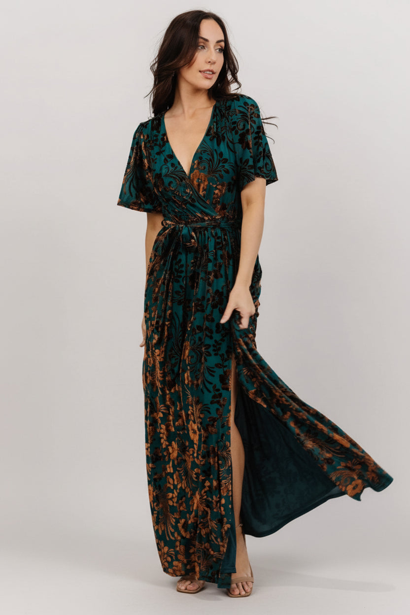 Uma Velvet Maxi Dress | Bronze + Jade-Glamsiq