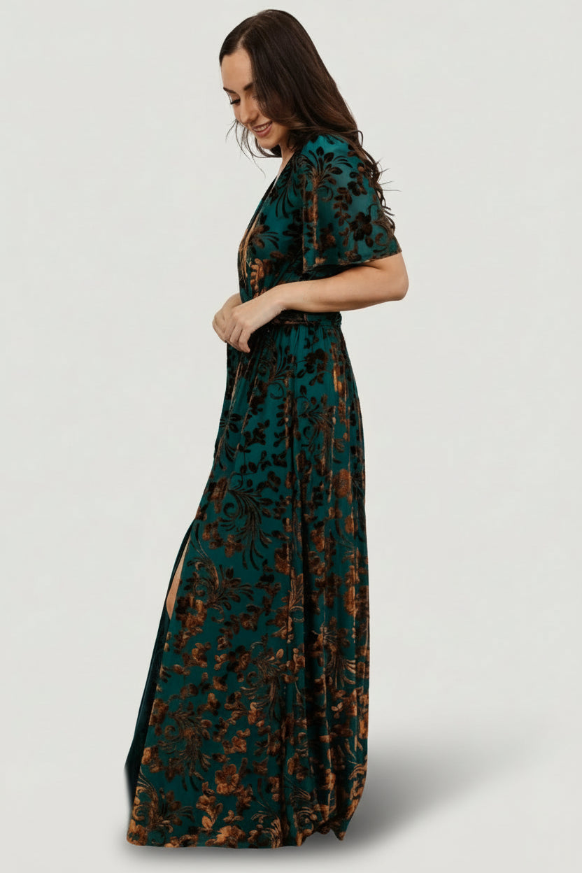 Uma Velvet Maxi Dress | Bronze + Jade-Glamsiq