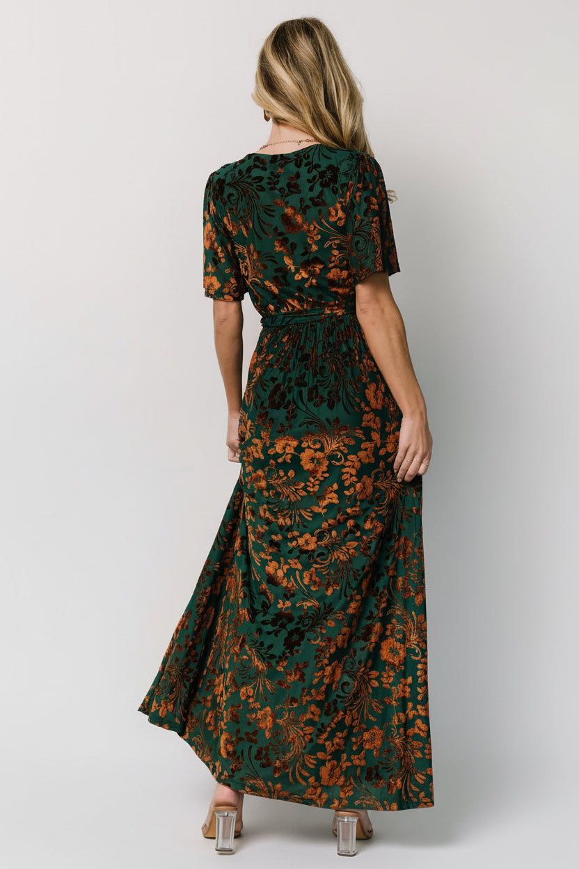 Uma Velvet Maxi Dress | Bronze + Jade-Glamsiq