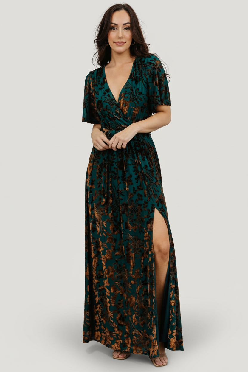 Uma Velvet Maxi Dress | Bronze + Jade-Glamsiq