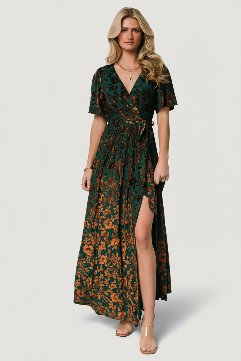Uma Velvet Maxi Dress | Bronze + Jade-Glamsiq
