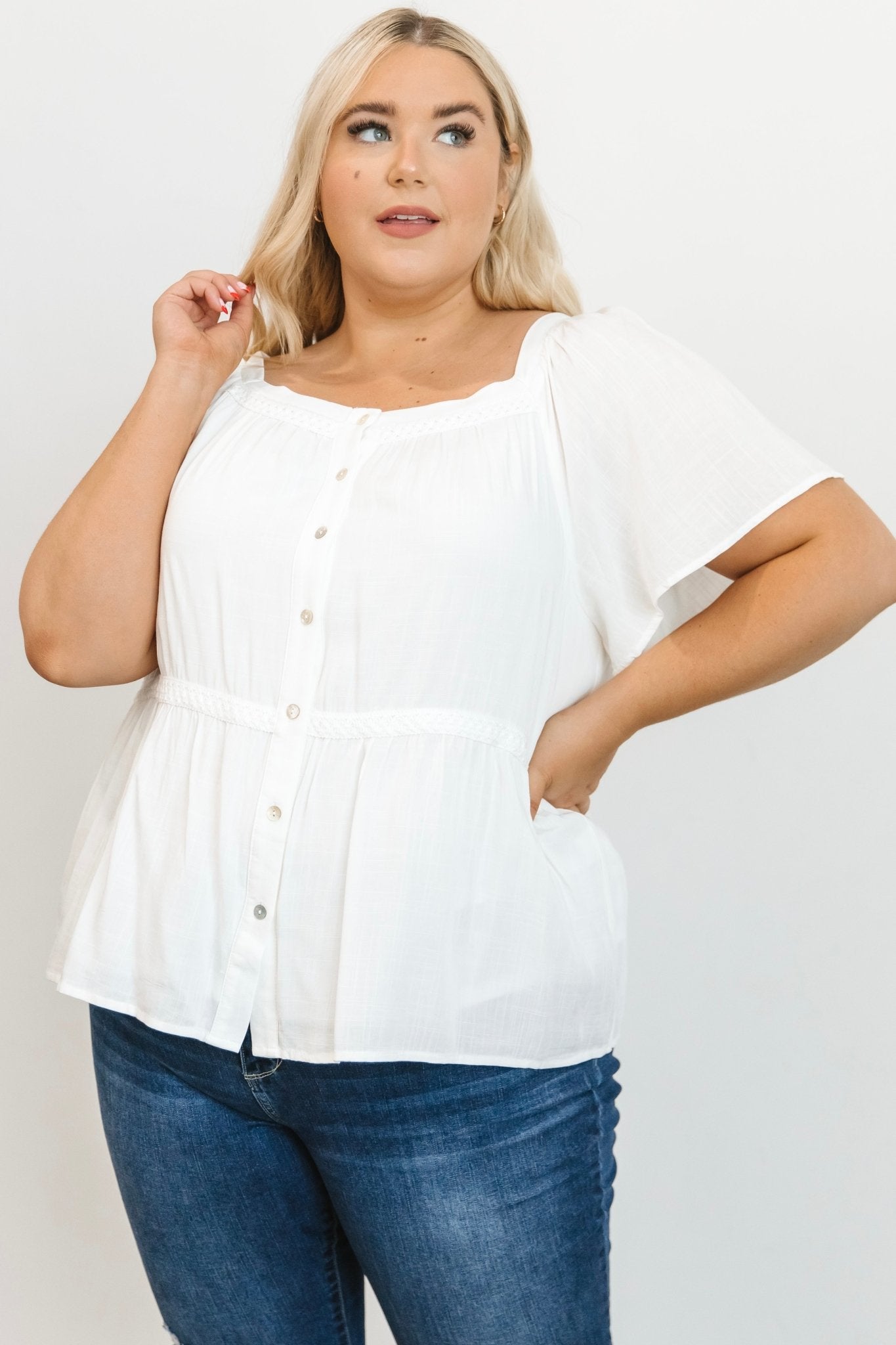 Unity Button Up Top | Off White-Glamsiq