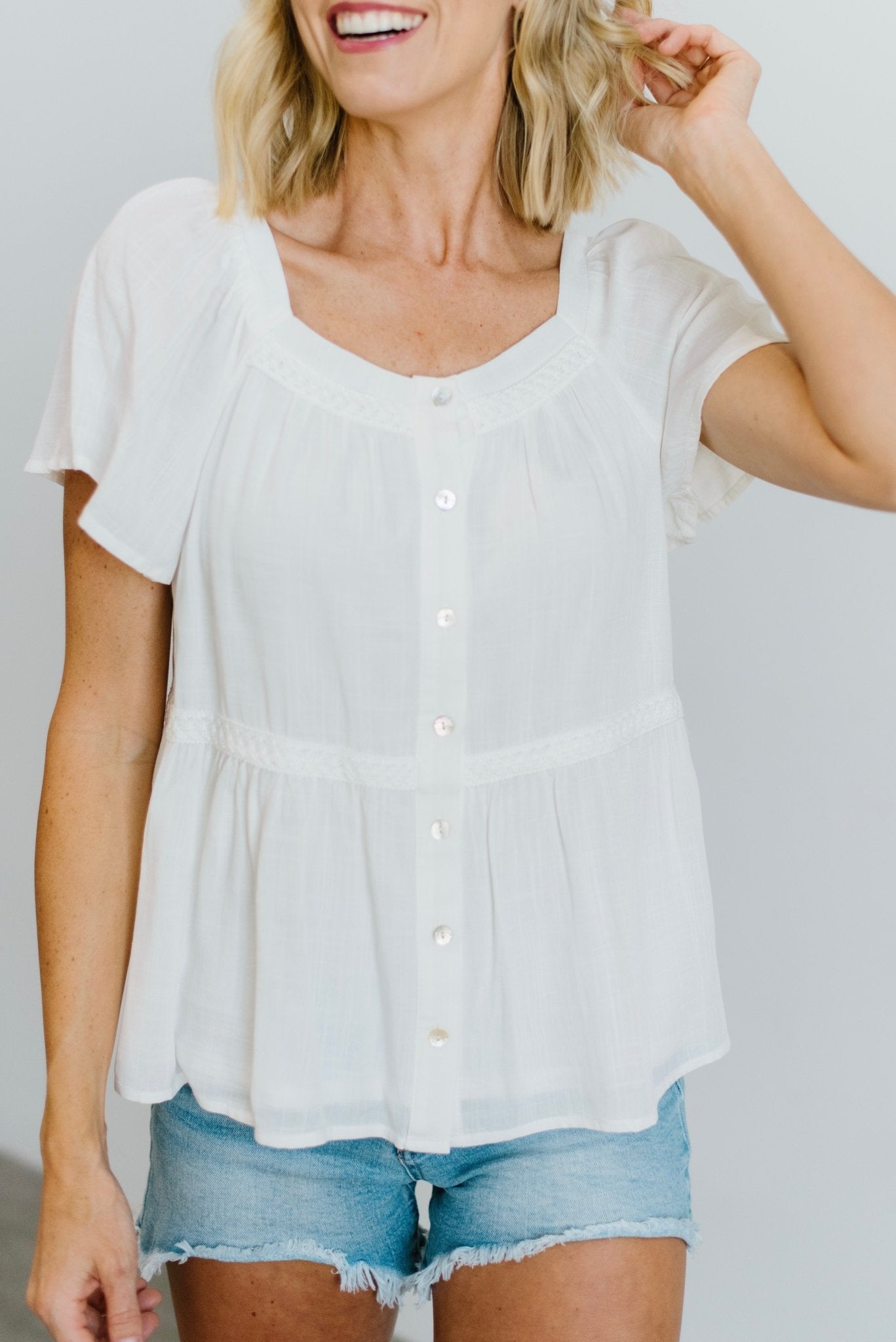 Unity Button Up Top | Off White-Glamsiq