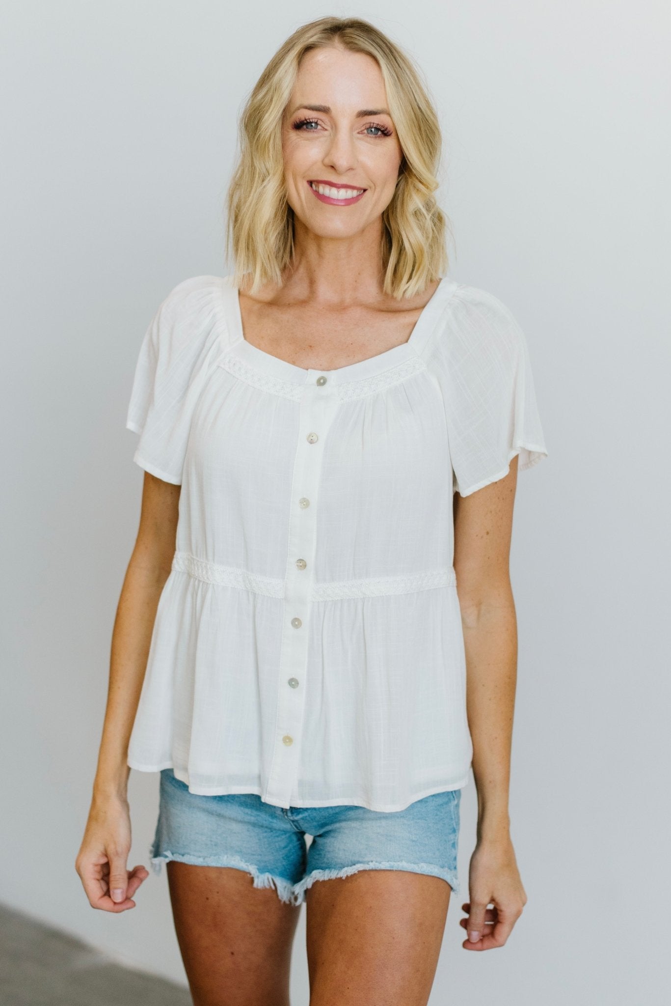 Unity Button Up Top | Off White-Glamsiq