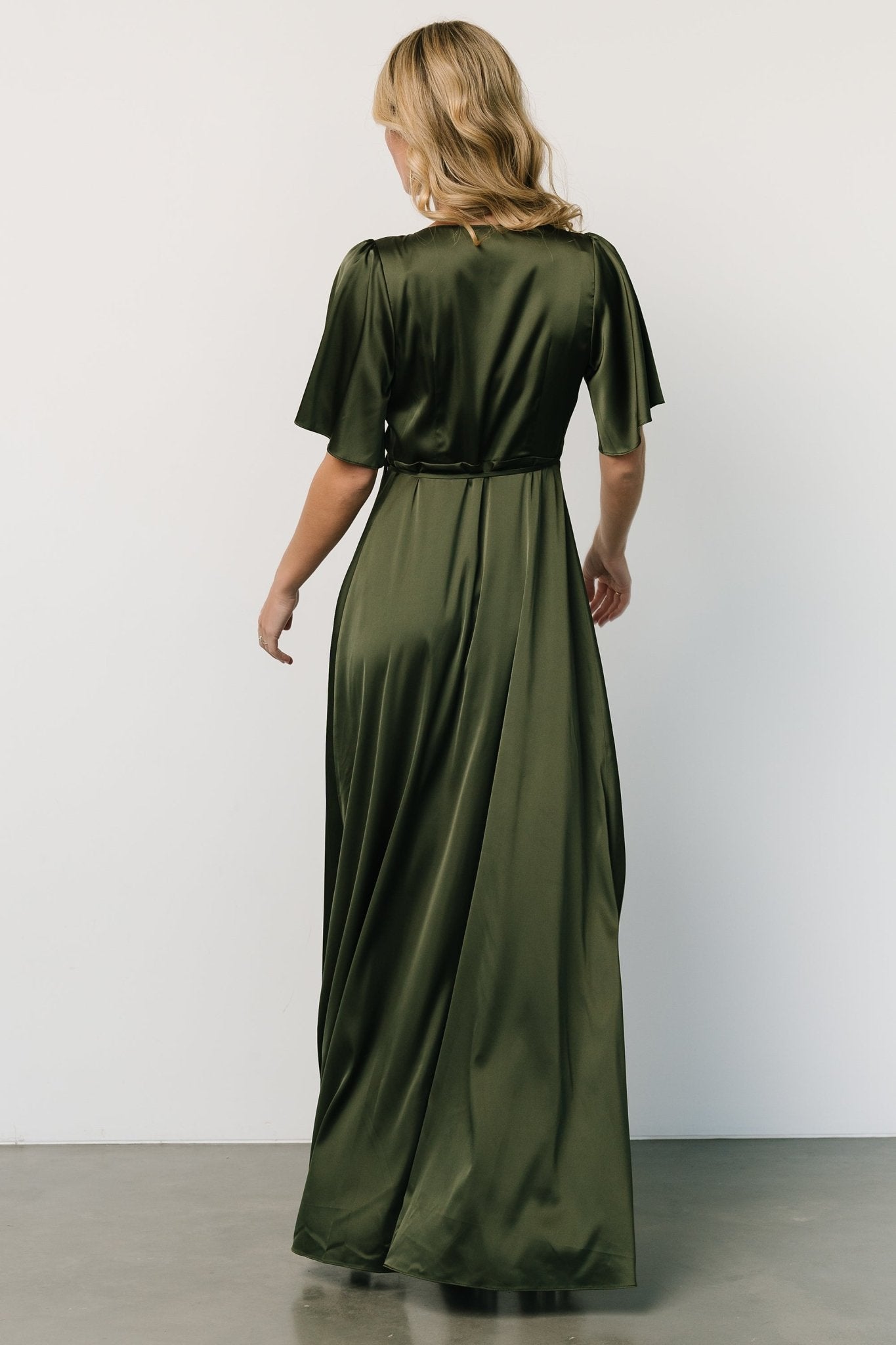 Vara Satin Maxi Wrap Dress | Juniper Green-Glamsiq
