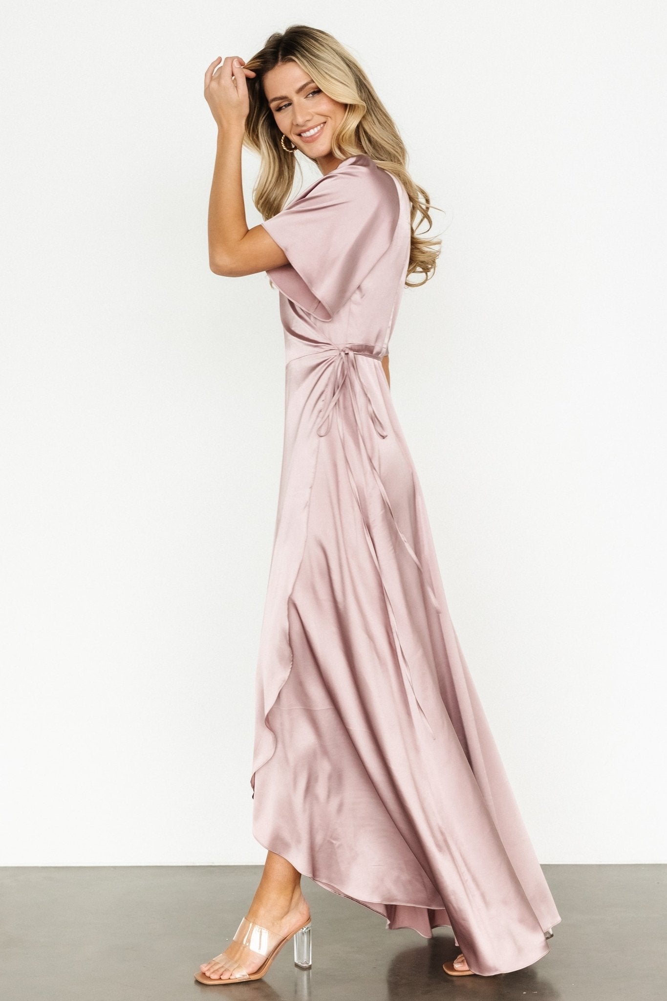 Vara Satin Maxi Wrap Dress | Lilac-Glamsiq