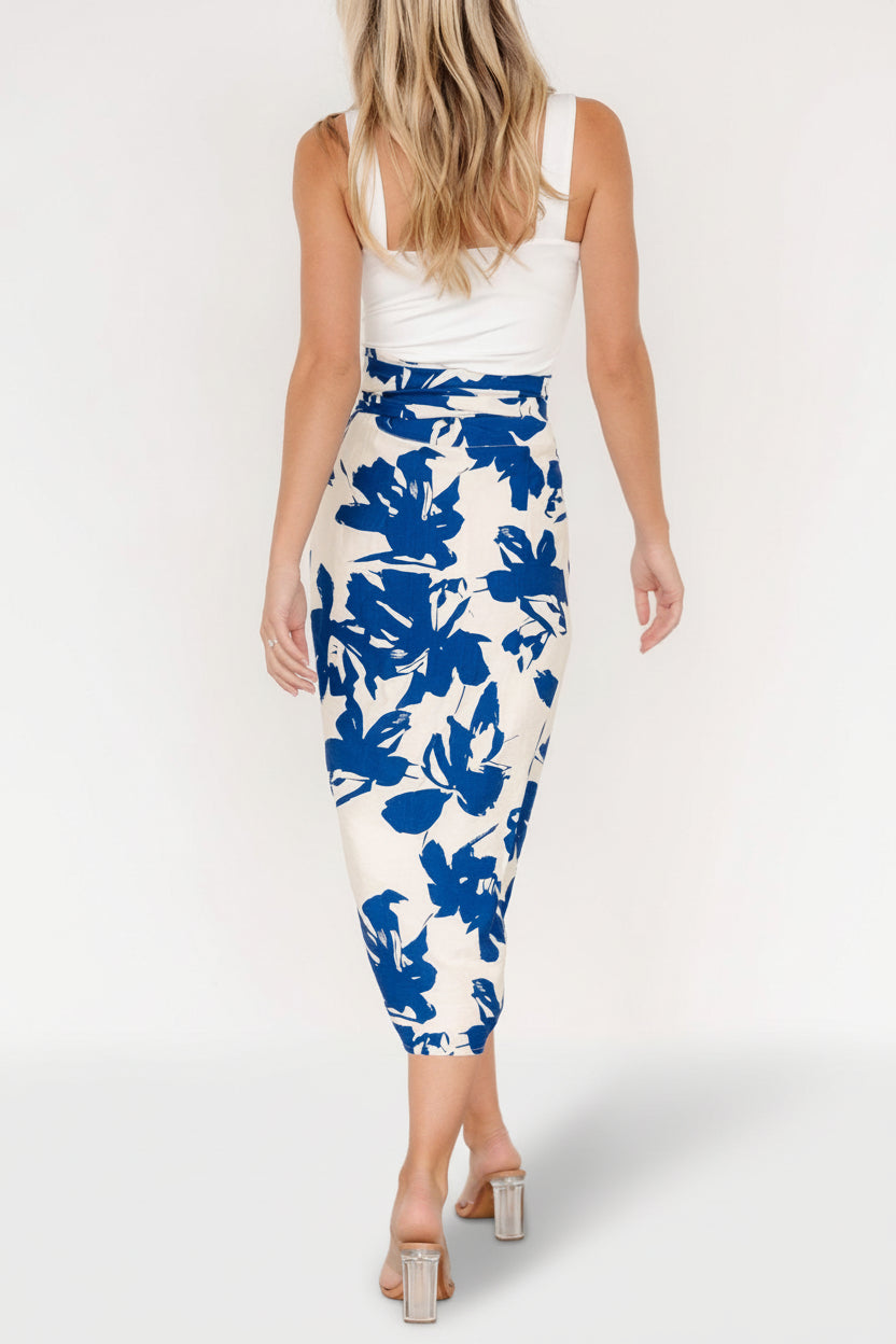 Vista Wrap Midi Skirt | Blue Print-Glamsiq