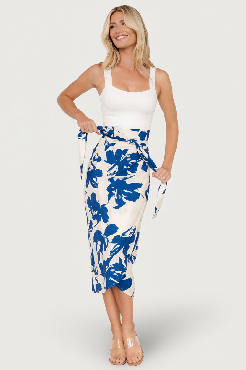 Vista Wrap Midi Skirt | Blue Print-Glamsiq