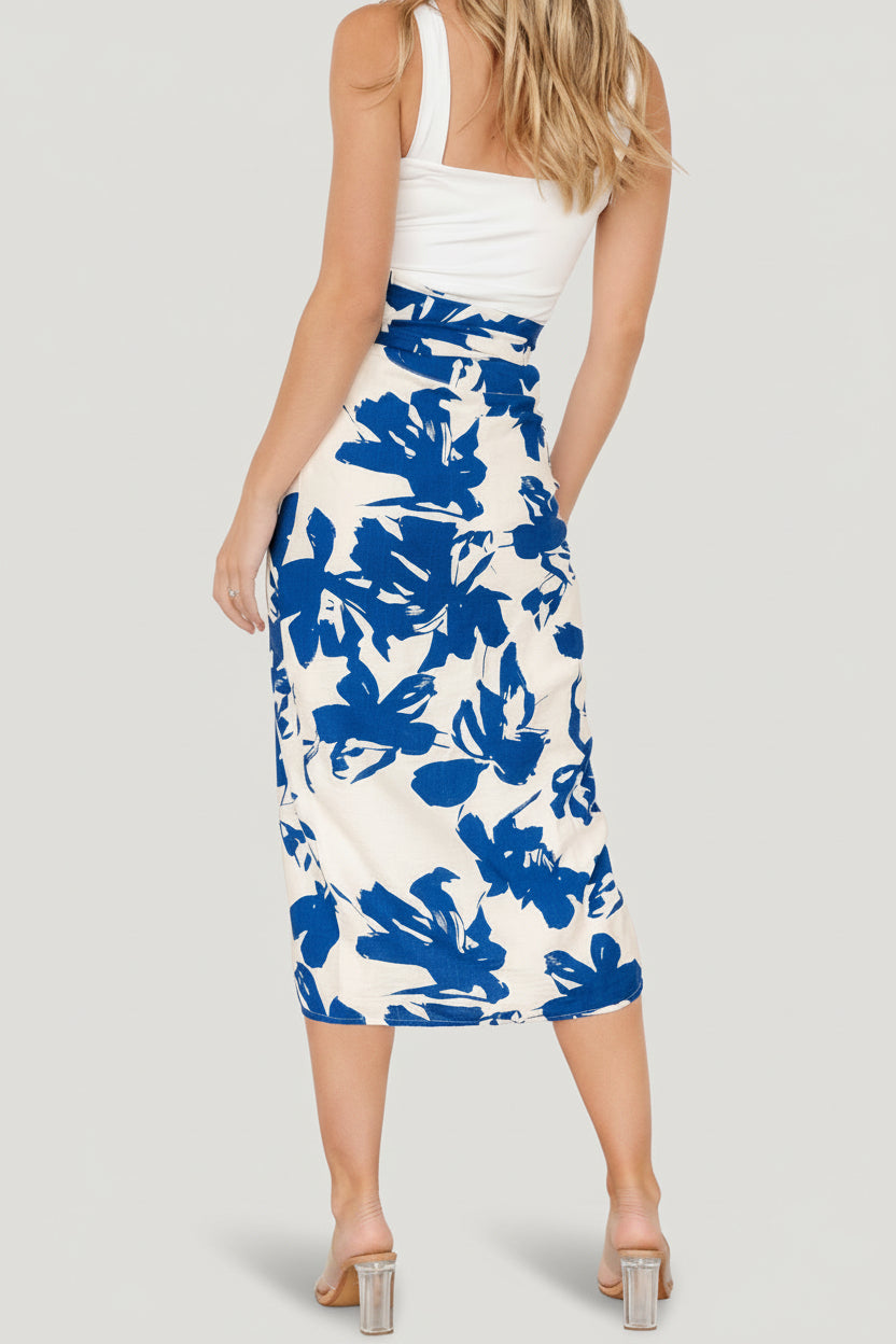 Vista Wrap Midi Skirt | Blue Print-Glamsiq