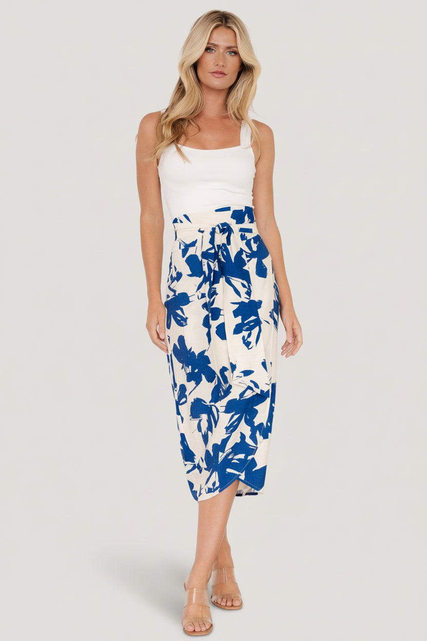 Vista Wrap Midi Skirt | Blue Print-Glamsiq