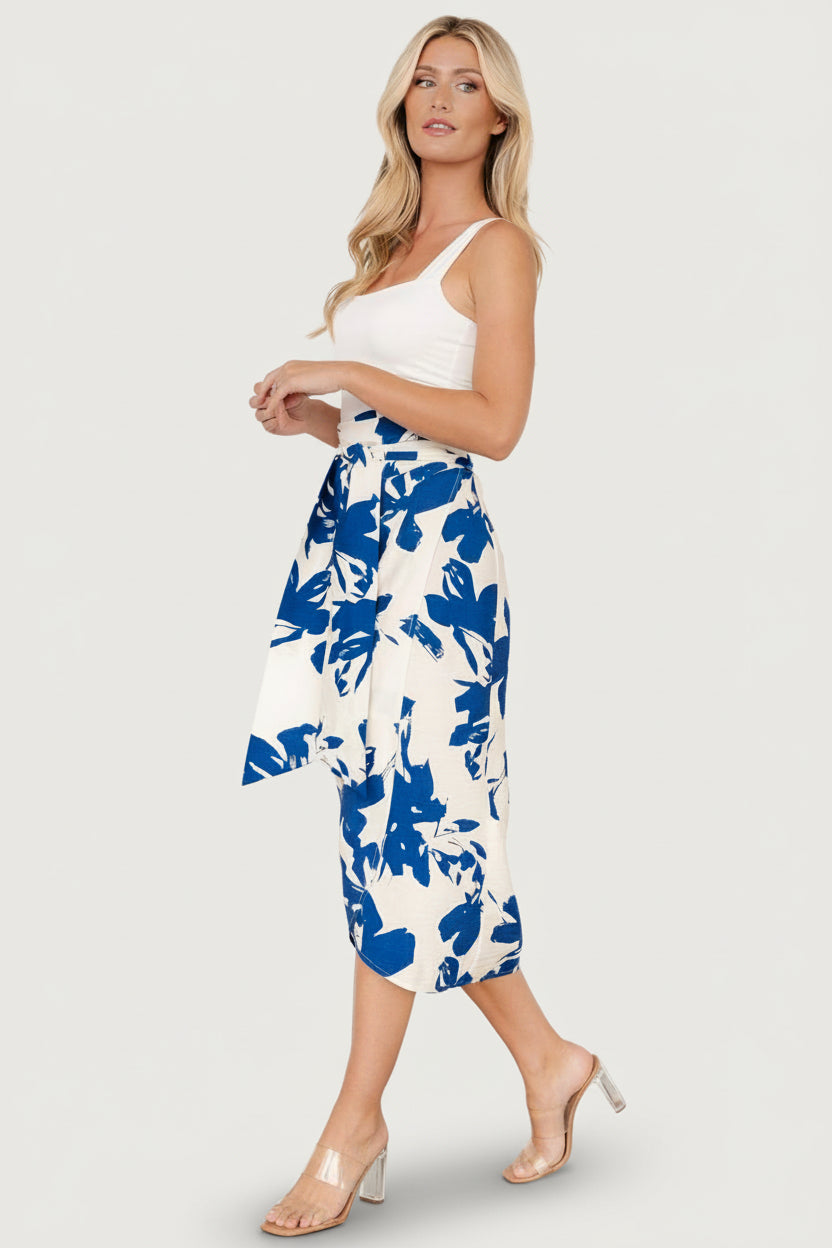 Vista Wrap Midi Skirt | Blue Print-Glamsiq