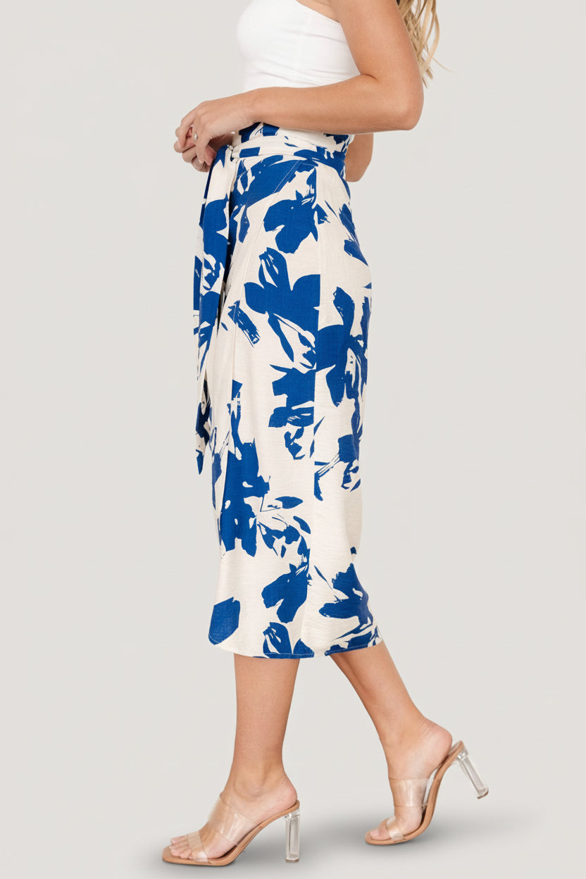 Vista Wrap Midi Skirt | Blue Print-Glamsiq