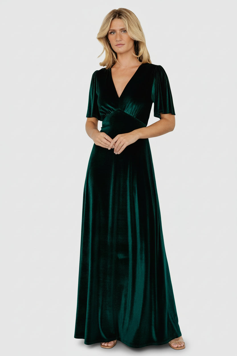 Vivian Velvet Maxi Dress | Emerald-Glamsiq
