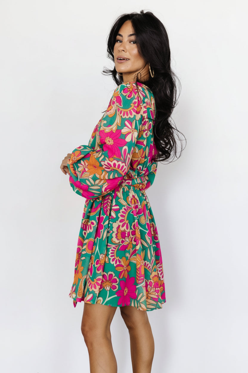 Wesley Mini Dress | Green Multi-Glamsiq