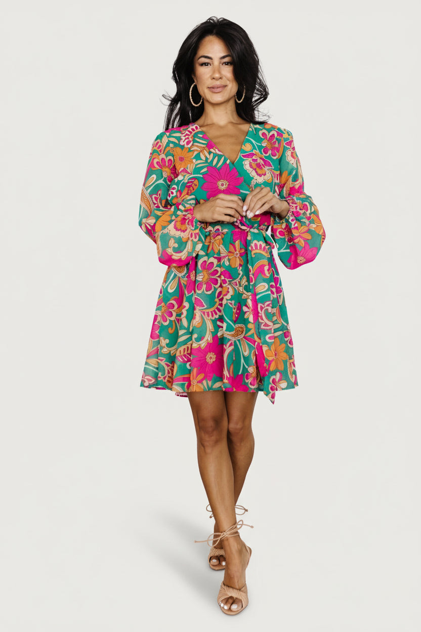 Wesley Mini Dress | Green Multi-Glamsiq