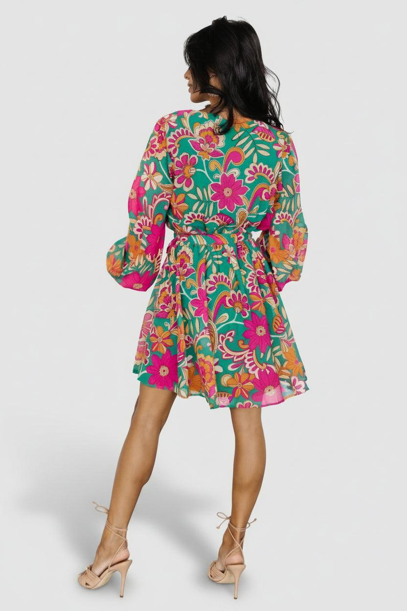 Wesley Mini Dress | Green Multi-Glamsiq