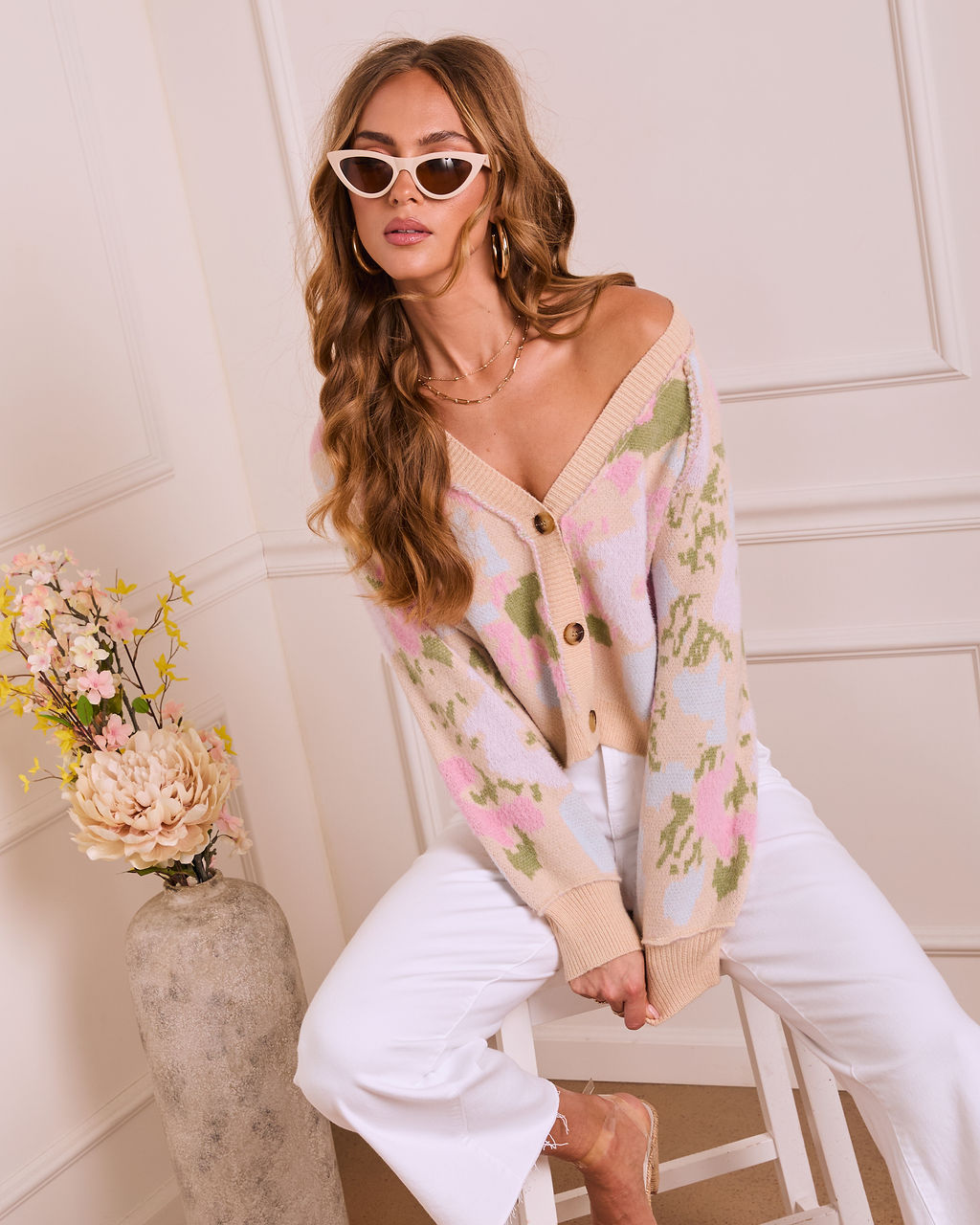 Refined Daydream Floral Knit Cardigan-chiciza