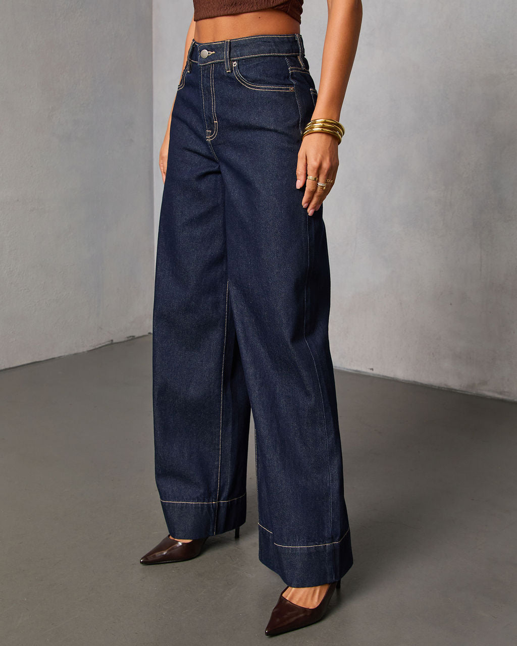 Weekend Plans Rigid High Rise Wide Leg Jeans-chiciza