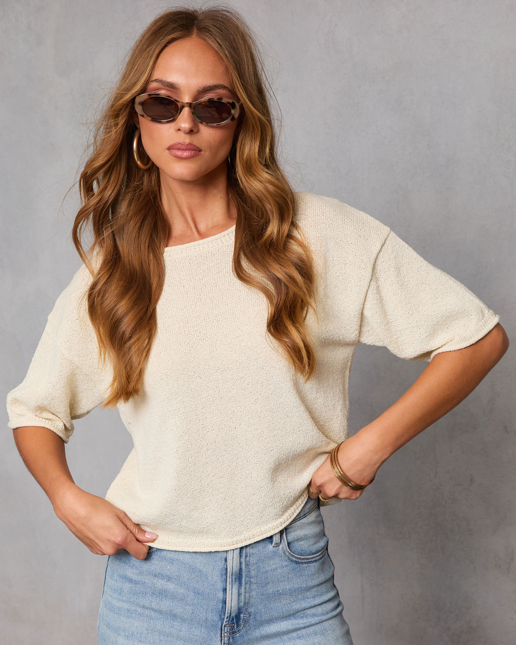 Soft Balance Knit Short Sleeve Top-chiciza