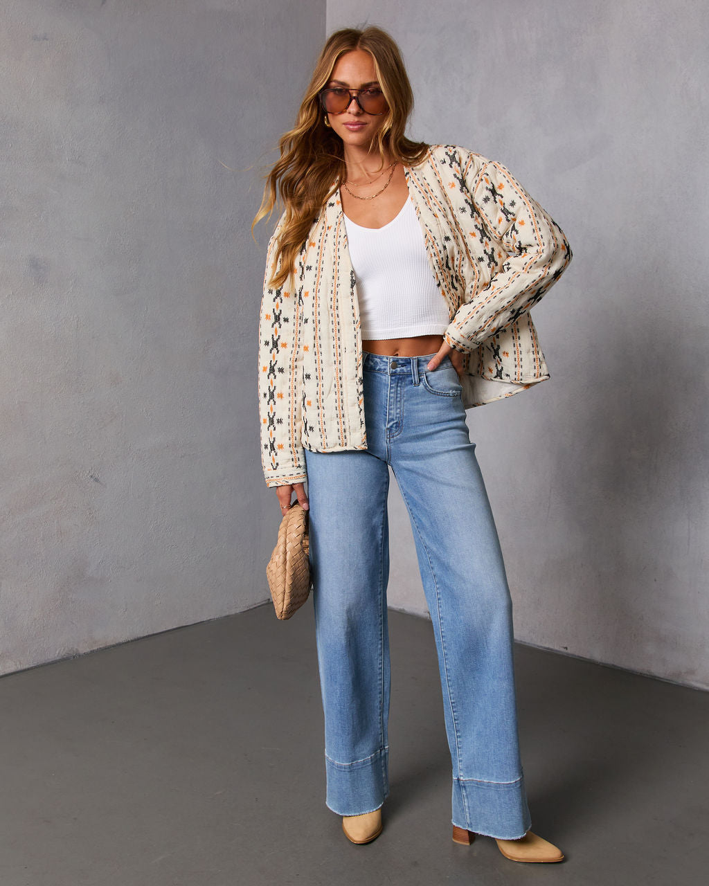 Sadena Printed Abstract Quilted Jacket-chiciza