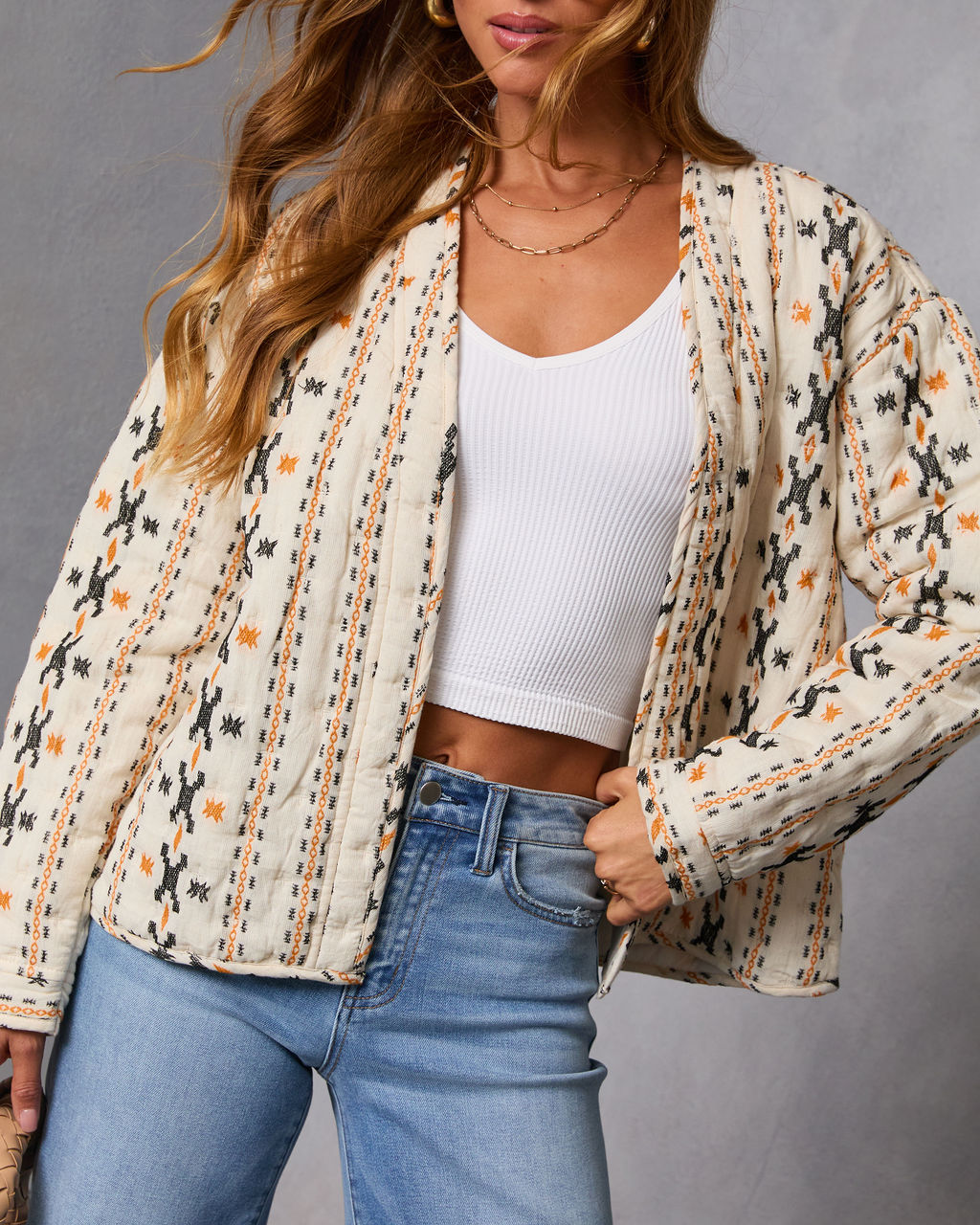 Sadena Printed Abstract Quilted Jacket-chiciza