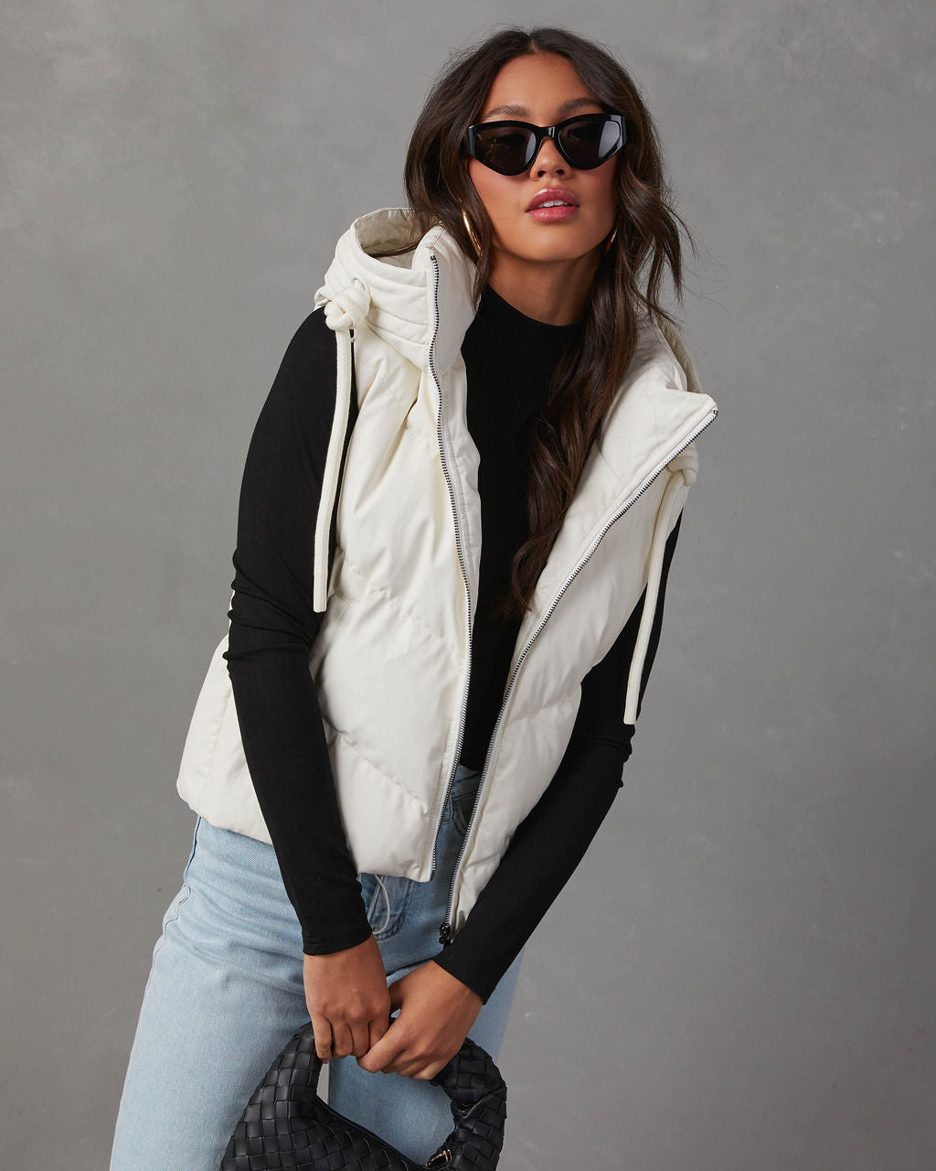 Shelton Pocketed Hooded Faux Leather Puffer Vest-chiciza