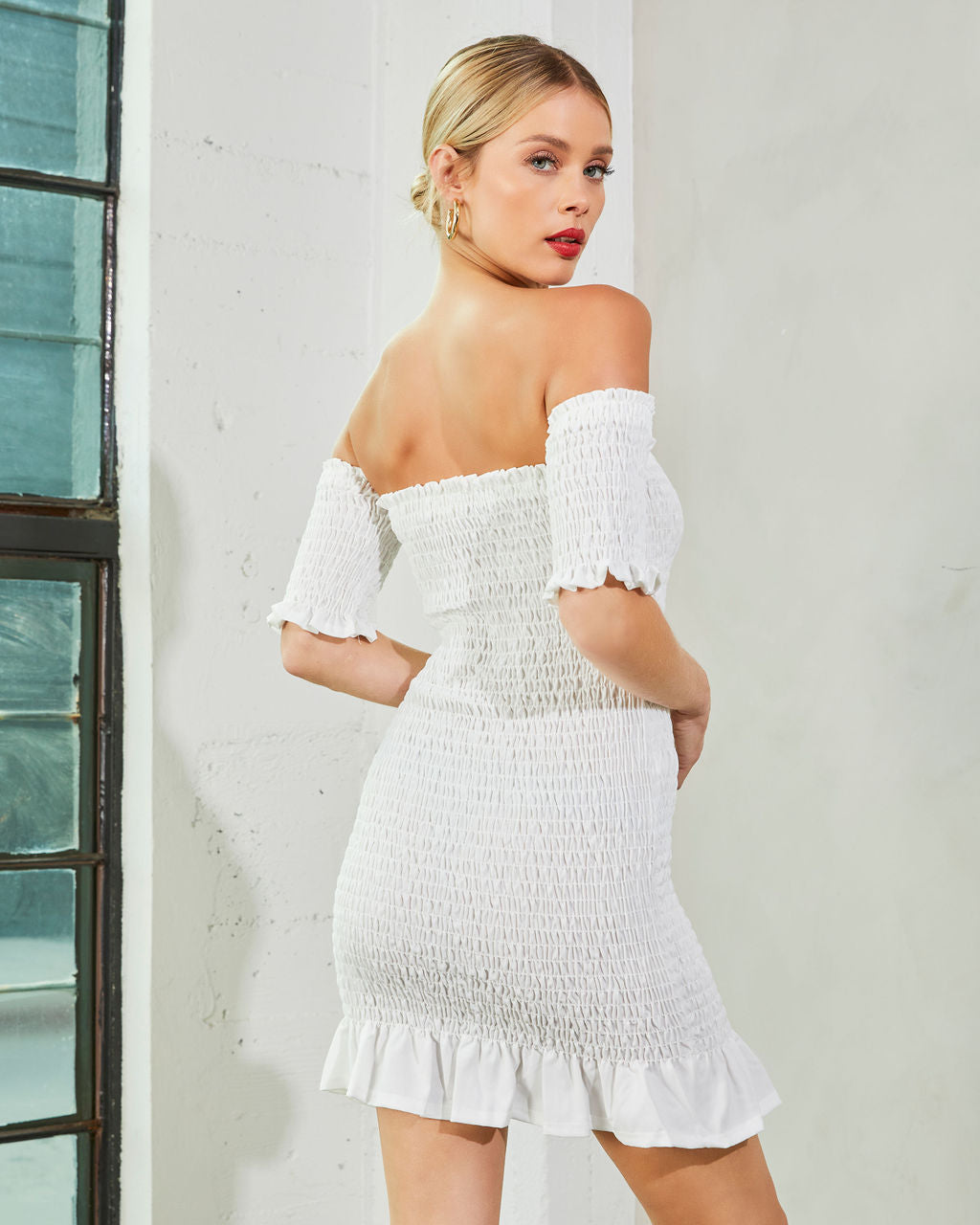 Some Like It Hot Smocked Off The Shoulder Mini Dress-chiciza