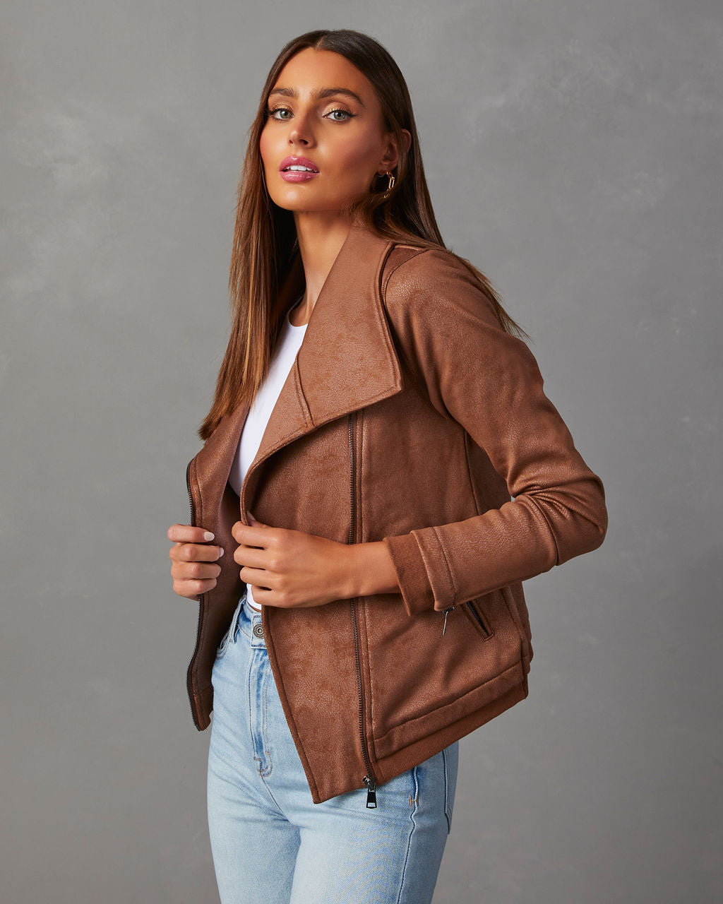 Slick Chick Coated Faux Leather Moto Jacket-chiciza