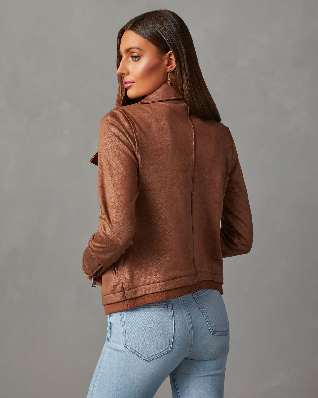 Slick Chick Coated Faux Leather Moto Jacket-chiciza